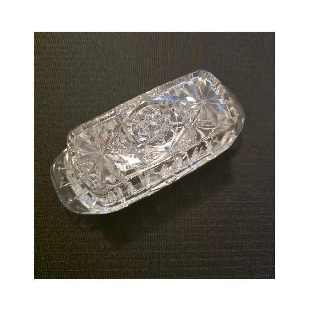Vintage Anchor Hocking Star of David Cut Crystal Butter Dish Kitchen Decor